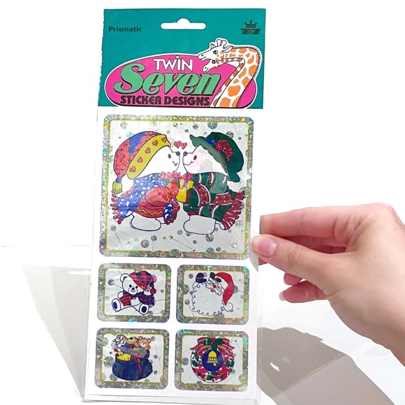 Vintage 1990s Twin Seven Stickers Holographic Sparkly Large Stickers Christmas - Picture 3 of 10